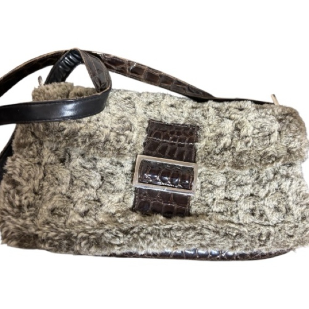 Free Express Brown cute fuzzy fur Express hand purse excellent Preloved